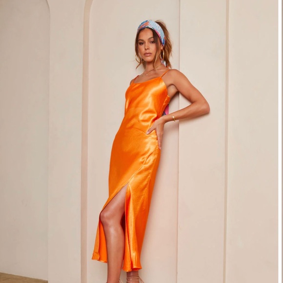 Orange Satin Dress - Picture 1 of 3
